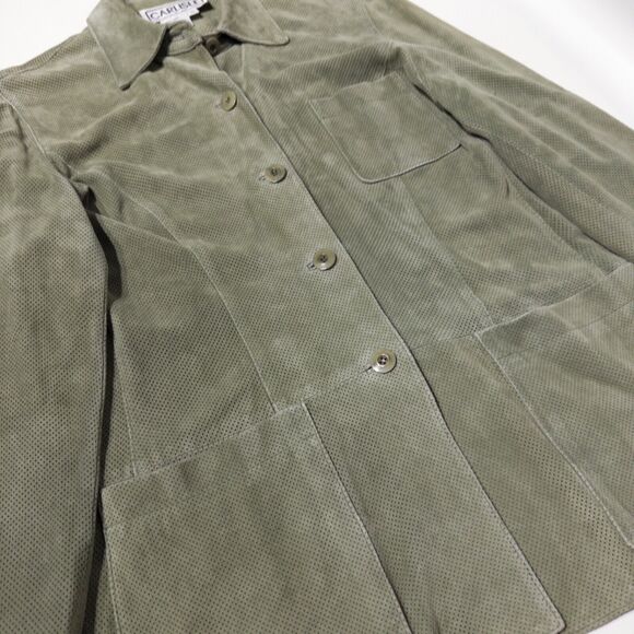 Carlisle Suede Shirt Jacket Green Women's 10 Medium Shacket Overshirt Lagenlook - Picture 4 of 9